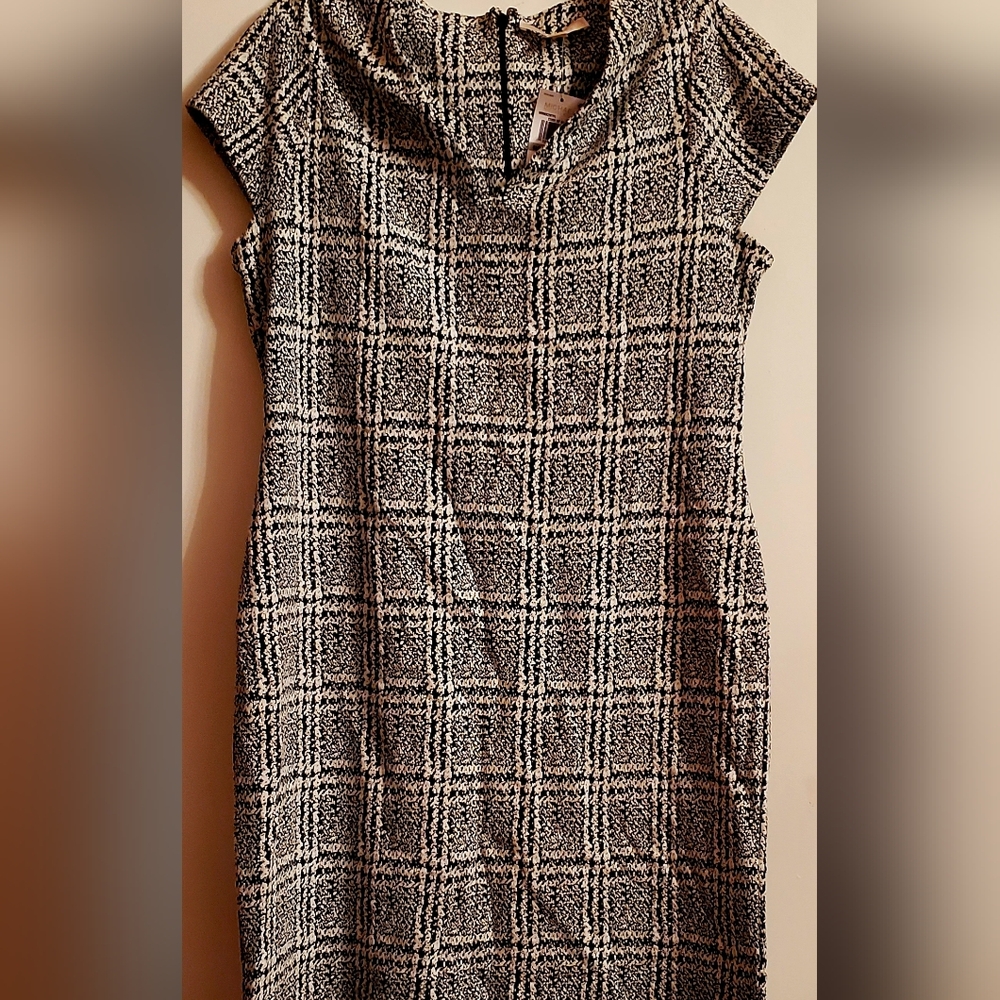 Michael Kors Black and White Checkered Midi Dress
